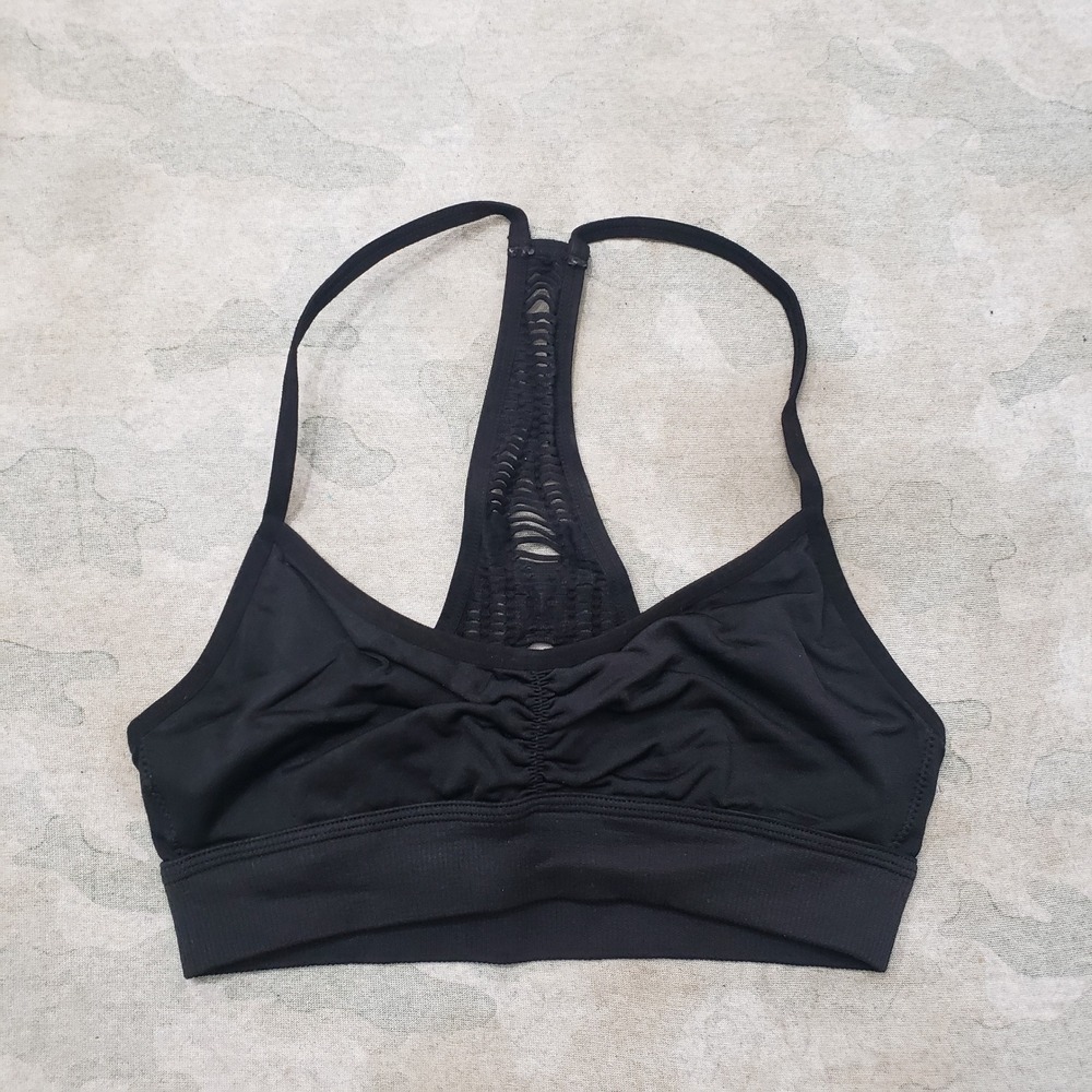 PINK Victoria's Secret Sports Bra Women XS Black Mesh Racerback Pullover